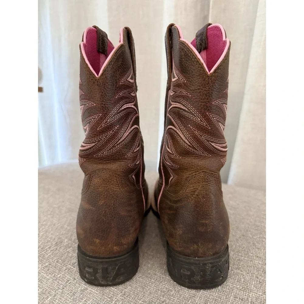Ariat Firecatcher Youth Girls Cowboy Boots Size 4.5 Brown Pink Square Toe